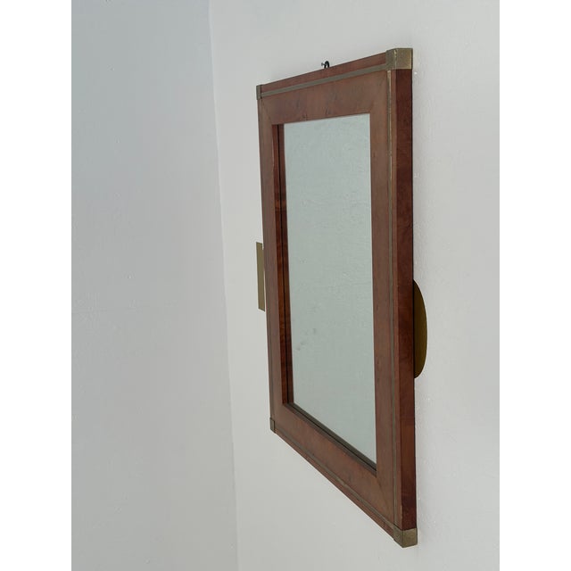 Mid-Century Modern Vintage Italian Wood & Brass Wall Mirror 1980s For Sale - Image 3 of 5