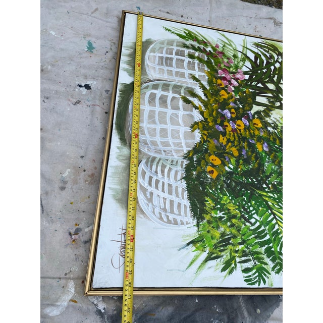 Oversized 40" Lee Reynolds "Three Botanical Baskets" Vanguard Studios Oil Painting For Sale - Image 10 of 12
