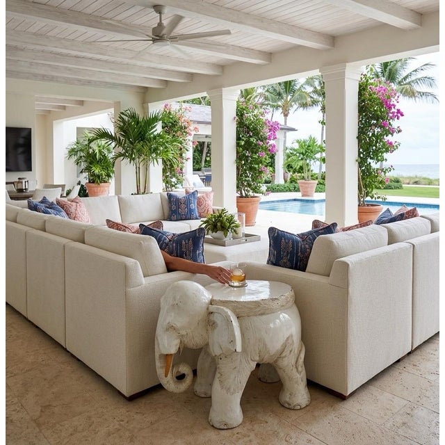 Vintage Carved & Painted Wood Elephant Garden Stool 16” High For Sale - Image 9 of 11