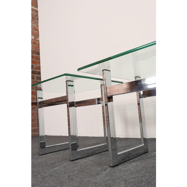 Mid Century American Modern Side / End Tables in Chrome With Square Glass Tops For Sale - Image 13 of 15