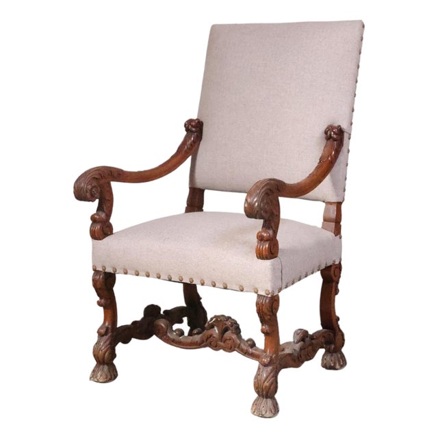 19th Century French Baroque Carved Walnut Armchair For Sale