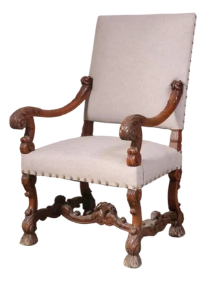19th Century French Baroque Carved Walnut Armchair