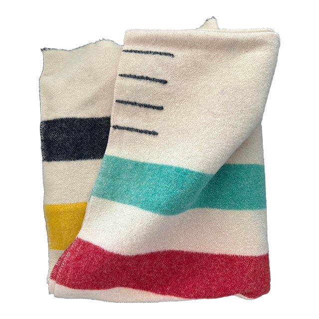Hudson Bay Point 4 Point Striped Wool Blanket 1930's For Sale