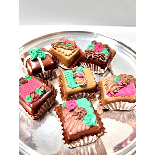 1980s Silverplate Tray With Faux Christmas Holiday Chocolates - A Set of 8 For Sale - Image 5 of 10