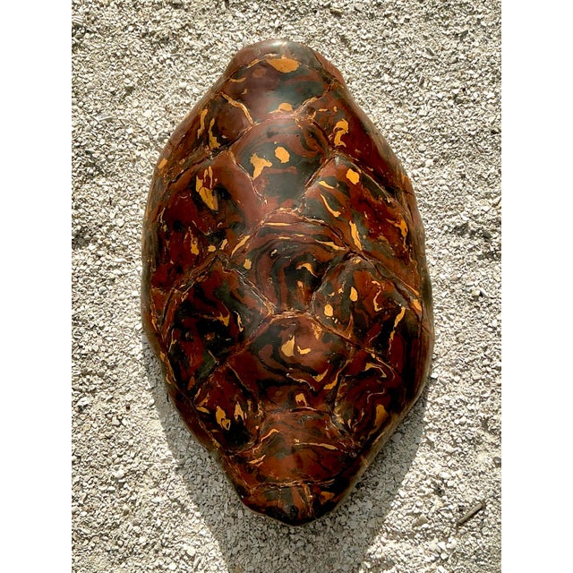 Brown Vintage Boho Artisanal Pigmented Plaster Scagliola Turtle Shell For Sale - Image 8 of 11