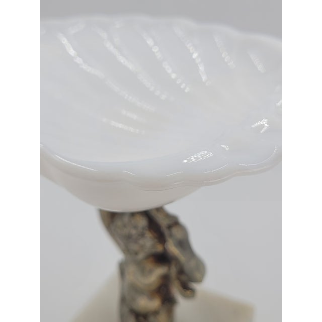 Mid 20th Century Hollywood Regency Cherub & Milk Glass Shell Dish on Marble Base For Sale - Image 11 of 12