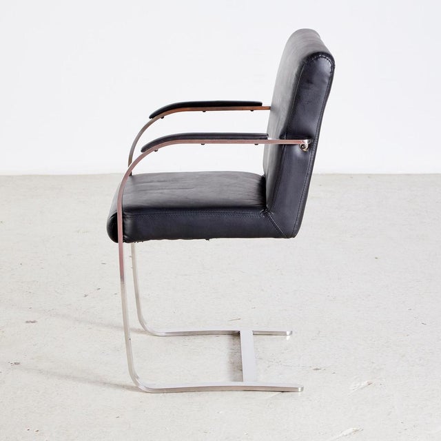 Steel Armchair with Leather Upholstery For Sale - Image 4 of 15