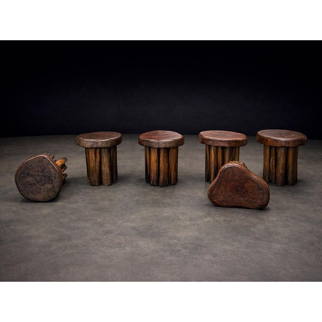 Set of Six Sculptural “Denúncia” Stools in Solid Reclaimed Wood, Brazil, 1970s For Sale - Image 9 of 14