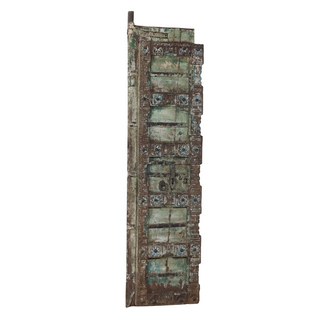 Antique Indian Painted Teakwood Gujarati Door For Sale - Image 4 of 9