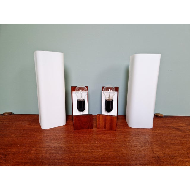 Teak and Satin White Opaline Wall Lights by Louis Kalff for Philips, 1960s, Set of 2 For Sale - Image 15 of 17