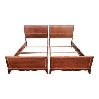 Mid 20th Century Pair of Banded Inlaid Mahogany Twin Beds For Sale