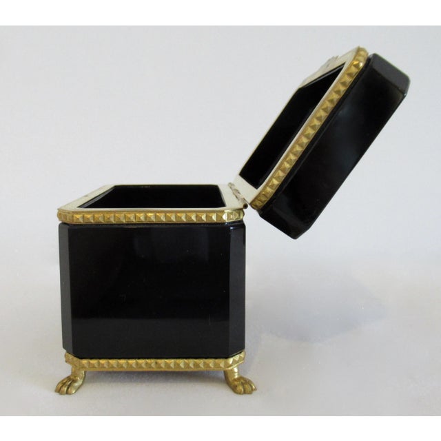 C.1930's Cenedese Murano Italian Hand-Blown Black Keepsake Lidded Box & Accent Dish With Bronze Gilded Mounts For Sale - Image 12 of 18
