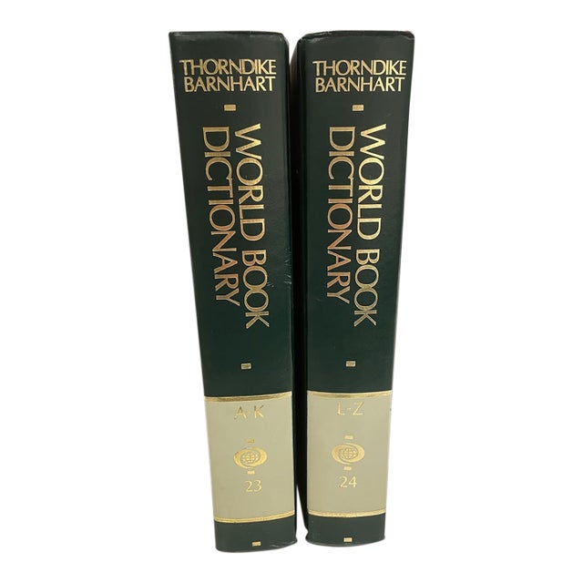 The World Book Dictionary — 1989 Two-Volume Set With Green Binding and Gilt Lettering For Sale