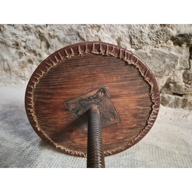 Antique Industrial French Adjustable Oak Workshop Stool, 1930s For Sale - Image 12 of 18