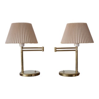 Vintage Bauhaus Walter Von Nessen Articulating Brass Table Lamps - A Pair For Sale