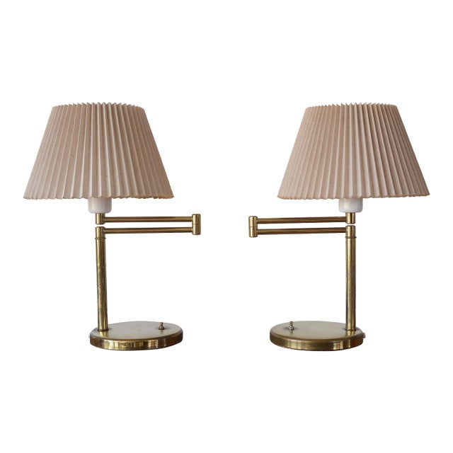 Vintage Bauhaus Walter Von Nessen Articulating Brass Table Lamps - A Pair For Sale