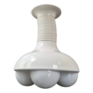 Vintage White Lacquered Steel Pendant Light by Vico Magistretti, 1960s For Sale
