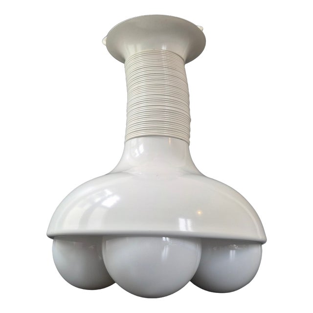 Vintage White Lacquered Steel Pendant Light by Vico Magistretti, 1960s For Sale