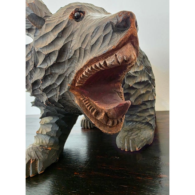 Large Vintage Indigenous Japanese Ainu Hokkaido Bear Figure Wood Carving For Sale - Image 4 of 18