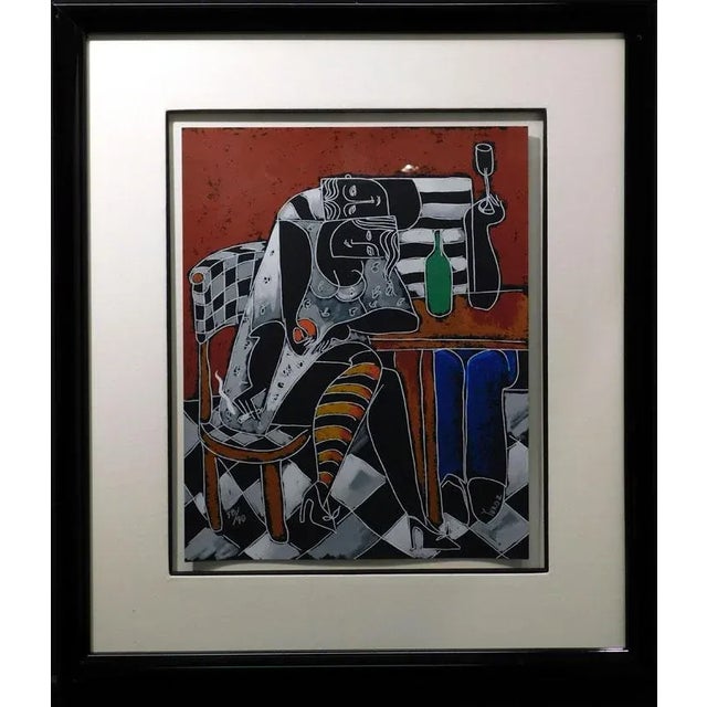 Yuri Yunoz "Romance Street" Set of 4 Abstract Figurative Limited Edition Serigraphs, Framed For Sale - Image 10 of 13