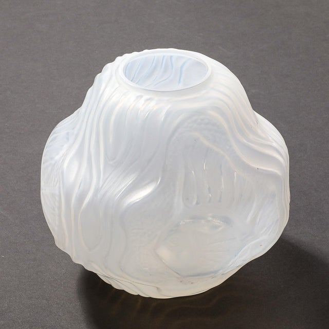 Art Deco Molded & Frosted Glass Vase With Aquatic Motif by André Hunebelle For Sale - Image 13 of 18