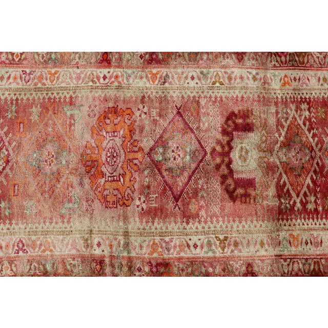 Pink Vintage Turkish Oushak Runner With Geometric Medallion Design in Muted Coral 3'0 X 15'8 For Sale - Image 8 of 10