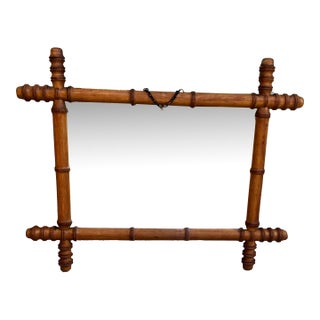 Antique French Faux Bamboo Petite Wall Mirror — Hollywood Regency Chinoiserie For Sale