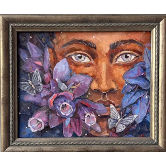 This is a one of a kind oil on canvas figurative painting by San Diego artist, Charlene Mosley. Its framed dimensions are...