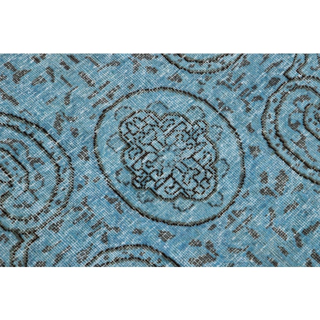 Vintage Persian Overdyed Handmade Medallion Blue Wool Rug For Sale - Image 9 of 11