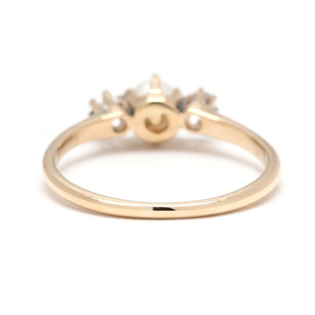 Modern Antique Pearl & Diamond Ring, 14k Yellow Gold, Ring Size 4.75 For Sale - Image 3 of 5
