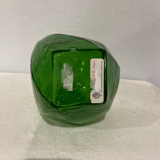 Contemporary Mid 20th Century Geometric Green Seed Glass Vase For Sale - Image 3 of 4