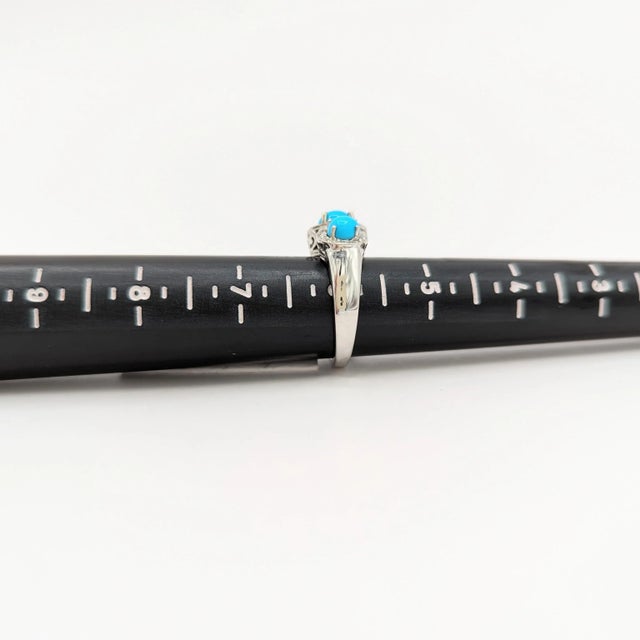 Metal Turquoise Cabochon and White Diamond Three Stone Ring in Platinum, size 5.75 For Sale - Image 7 of 7