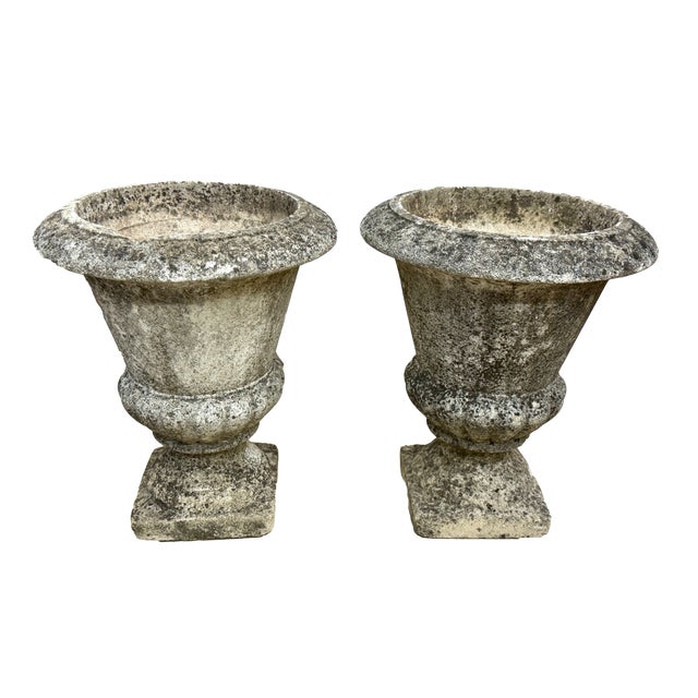 Pair of Early 20th C French Stone Neoclassical Urn Planters by Grandon Freres For Sale In Los Angeles - Image 6 of 8