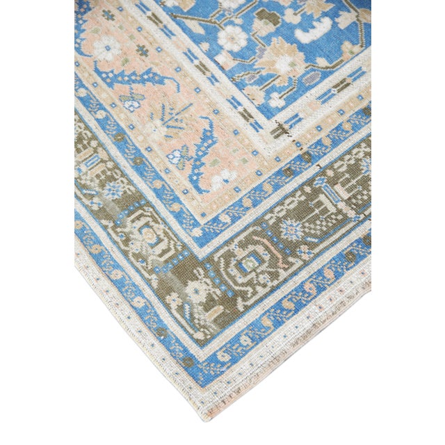Peach Turkish Oushak Rug Blue & Peach Handwoven Wool Rug 5'8" X 8'10" For Sale - Image 8 of 9