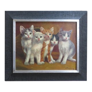 1950s Willi Franken Oil on Canvas Five Kittens For Sale