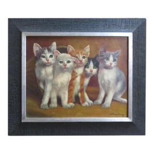 1950s Willi Franken Oil on Canvas Five Kittens