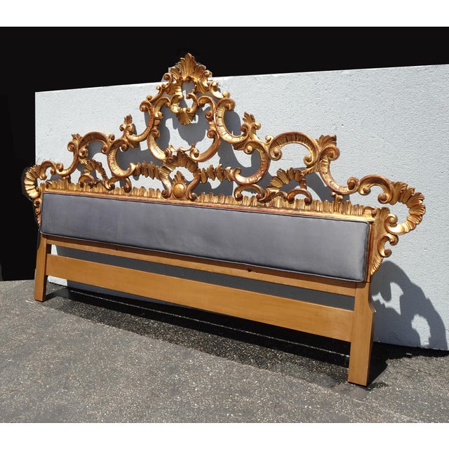 Vintage Italian Rococo Ornate Gold Gilt King Headboard ~ Hollywood Regency Gorgeous Headboard in Good Vintage Condition....