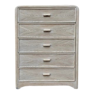 Vintage Coastal Style Pencil Reed Highboy Dresser For Sale