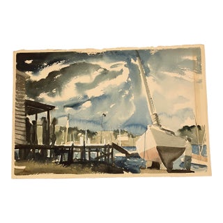 1970’s Vintage Original Nautical Sail Boat Watercolor Painting Signed For Sale
