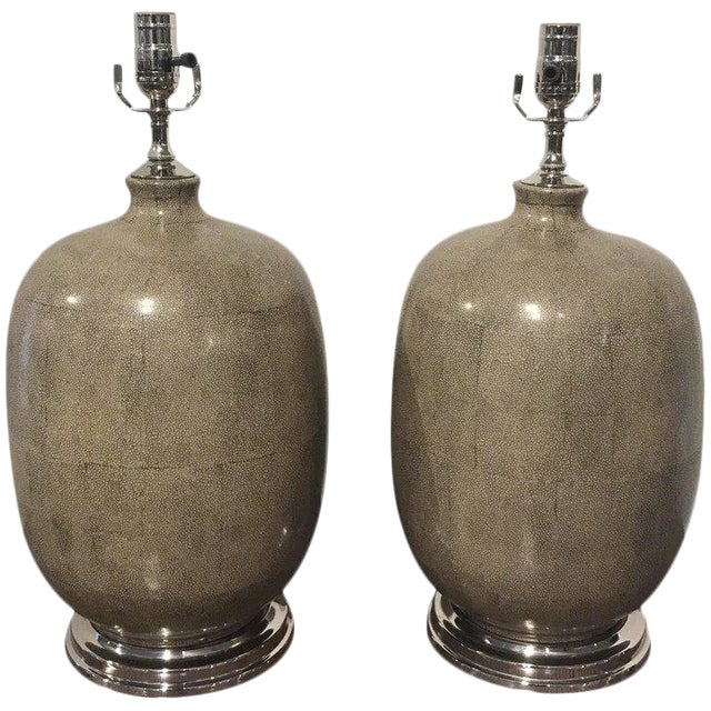 Late 20th Century Shagreen Porcelain Vases, Now as Lamps - a Pair For Sale