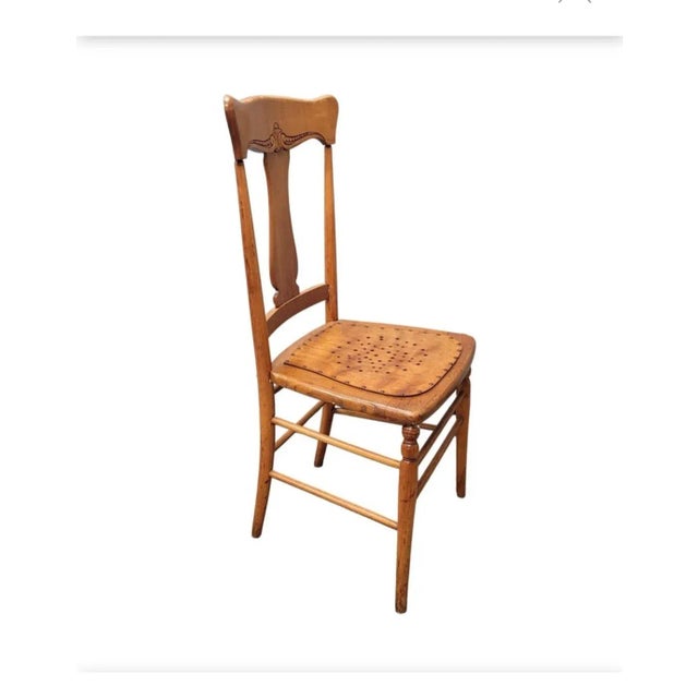 Antique New England T-Back Punch Holes Seat Maple Chair, 1860s For Sale - Image 4 of 12