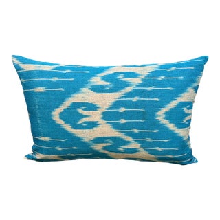 1990s Sky Blue Silk Ikat Lumbar Cushion Cover For Sale