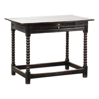 Antique English Oak Side Table with Drawer and Bobbin Turned Legs., 18th Century For Sale