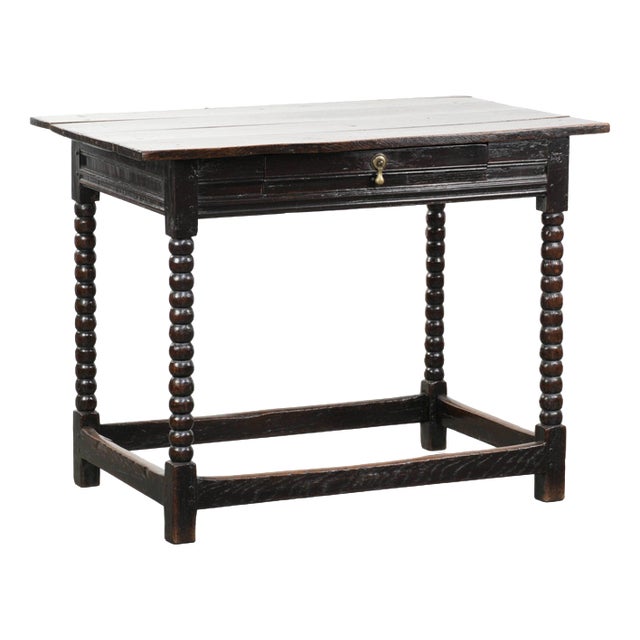 Antique English Oak Side Table with Drawer and Bobbin Turned Legs., 18th Century For Sale