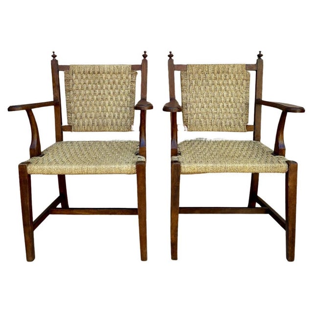 Mid 20th Century Set of 20th Spanish Walnut Armchairs with Backs and Caned Seats, 1940 For Sale - Image 5 of 18