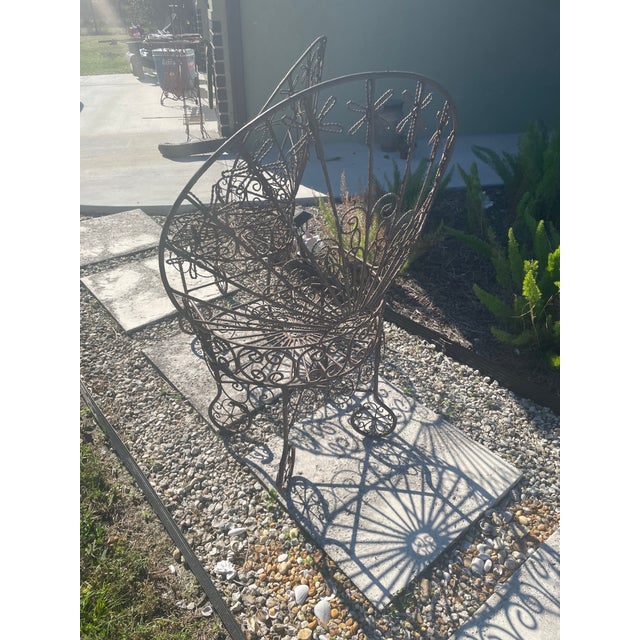 Vintage Wrought Iron Peacock Chairs Set of Two For Sale - Image 4 of 8