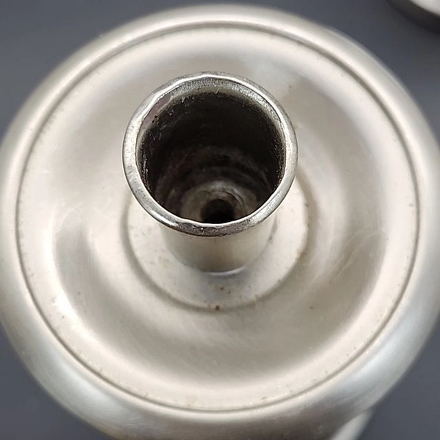 AK Dutch Delftware Vintage Holland Dutch Style Delft Blue Ceramic & Pewter Candlestick Holders- Set of 2 For Sale - Image 4 of 5