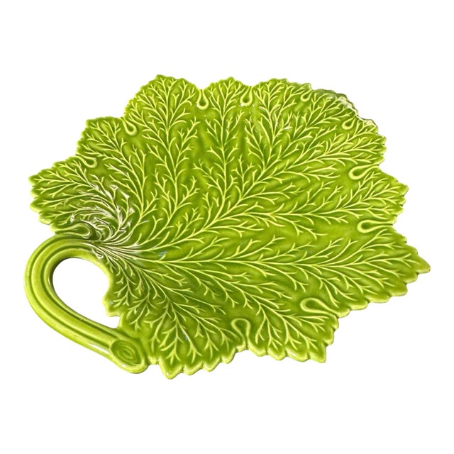 Vintage Ceramic Majolica-Style Leaf Shaped Dish For Sale