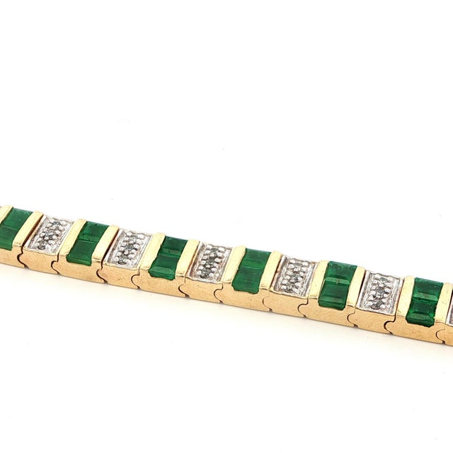 1980s 14k Yellow Gold Emerald & Diamond Bracelet For Sale - Image 4 of 10