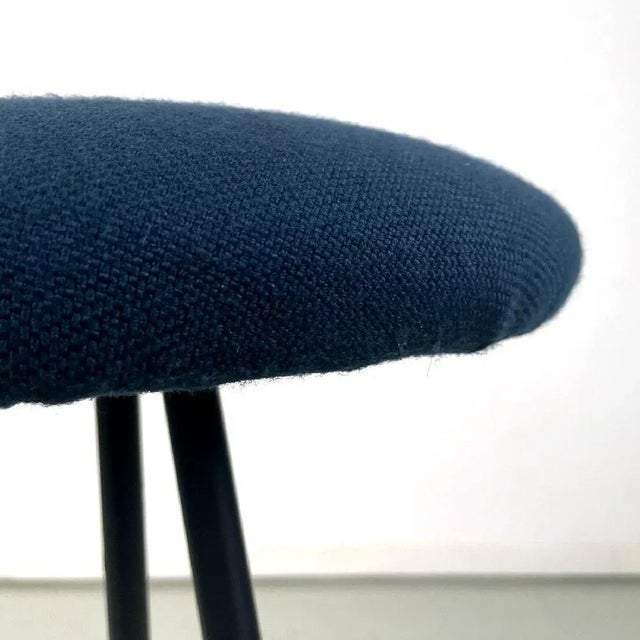 Mid-Century Italian Modern Black Metal and Blue Fabric Tripod Stool, 1950s For Sale - Image 6 of 12